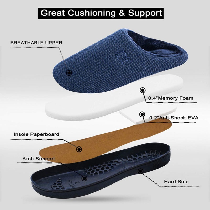 DL Womens Memory Foam Slippers, Cozy Slip on House Slippers For Women Indoor Outdoor, Comfy Women's Bedroom Slippers Warm Soft Flannel Lining Home Slippers Size 9-10 Navy - Image 3